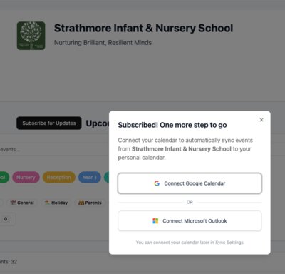 Connect calendar popup